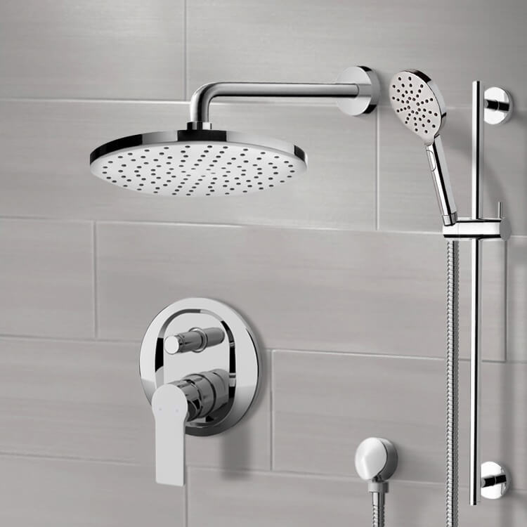 Shower Faucet Chrome Shower Set With 10 Inch Rain Shower Head and Hand Shower Remer SFR76-10